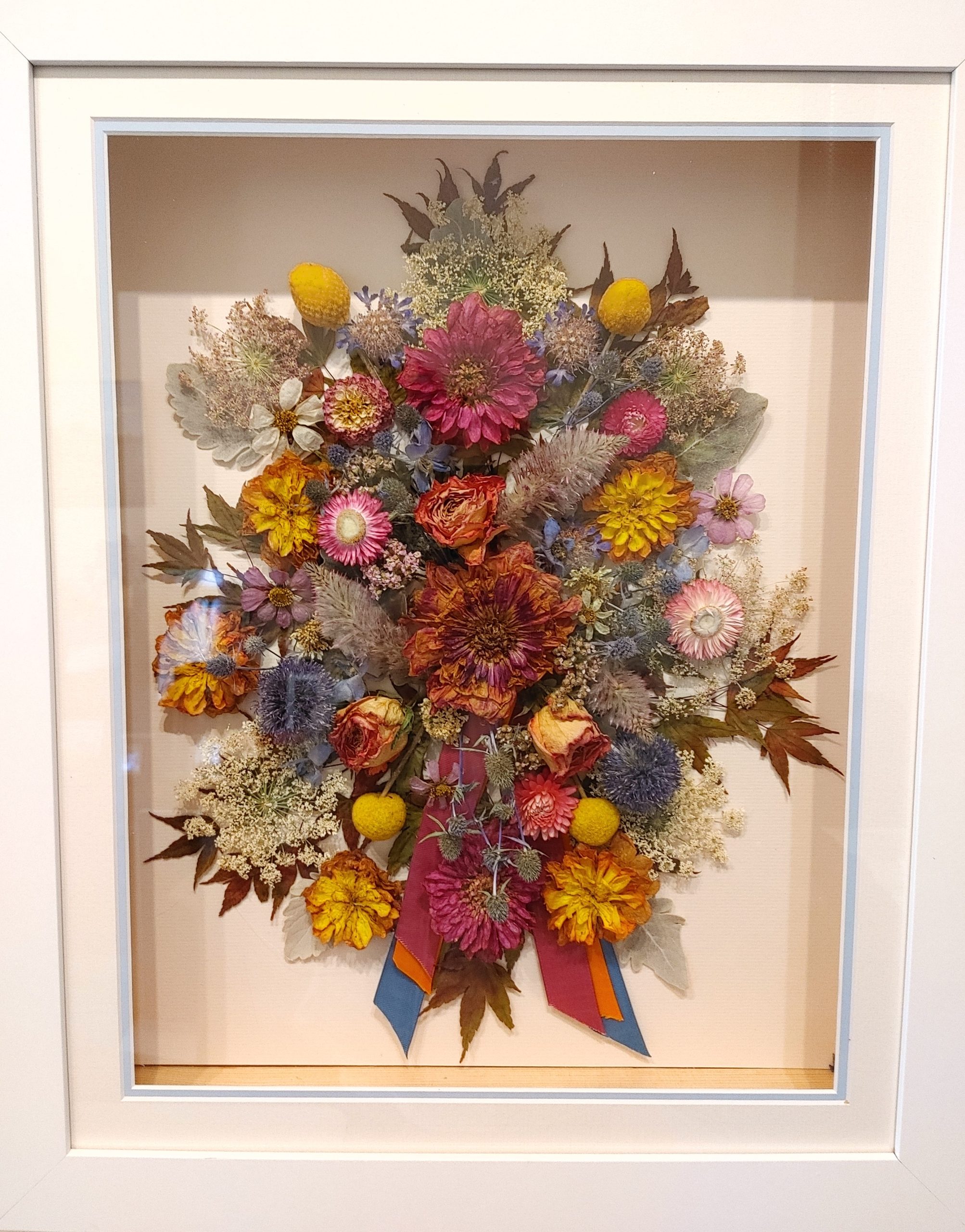 Dried flower bouquet framed